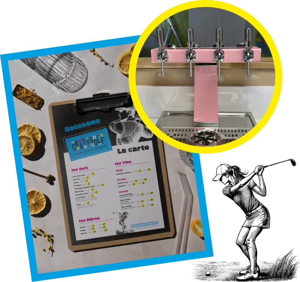 Tireuse à bière, planches, tout ce qu'il faut pour passer un bon moment chez Crazy Golf Montélimar